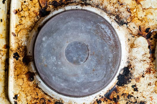Very dirty hot plate in the kitchen