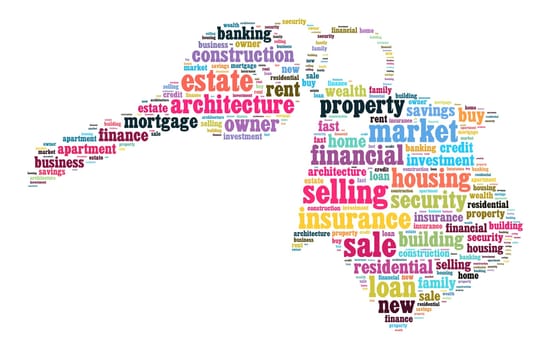 Insurance word cloud concept on key and house shape