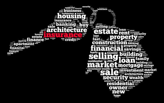 Insurance word cloud concept on key and house shape