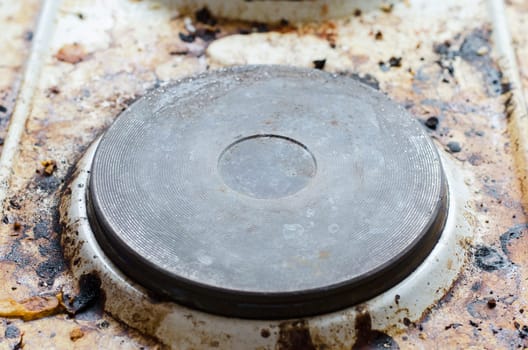 Very dirty hot plate in the kitchen