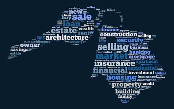 Insurance word cloud concept on key and house shape