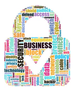 Security word cloud  illustration concept over padlock shape