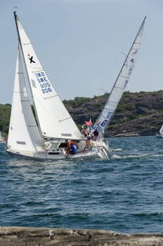 one sailing boat in a competition in sweden on the westcoast