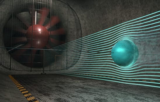 Image concept of the aerodynamic drag coefficient of a sphere. Image with depth of field with focus on the sphere.