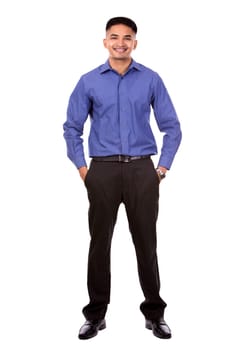 young business man posing on white isolated background