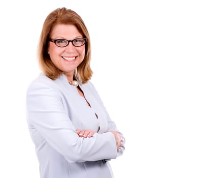 middle aged caucasian woman wearing business on white background