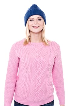 Pretty woman with winter wear posing to camera