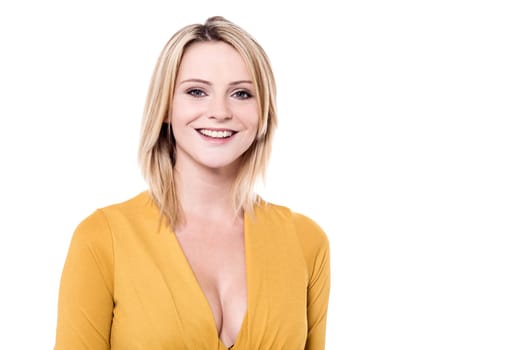 Portrait of happy woman posing to camera