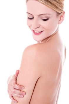 Topless young woman, smooth skin.