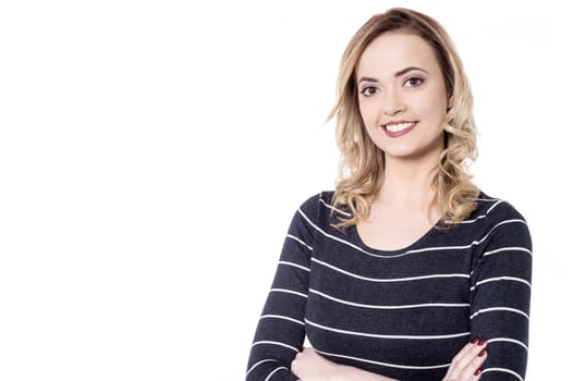 Young woman in casual over white