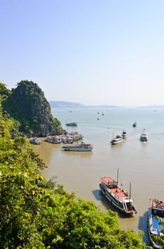 Tourist boats in Halong bay, Vietnam