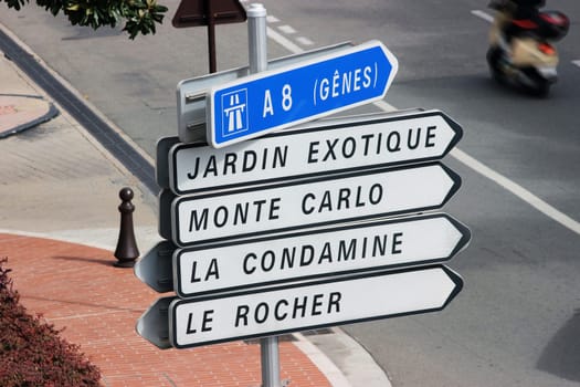 Signs Showing Directions to Monaco Landmarks