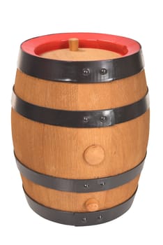 old beer barrel with red rings insulated on white