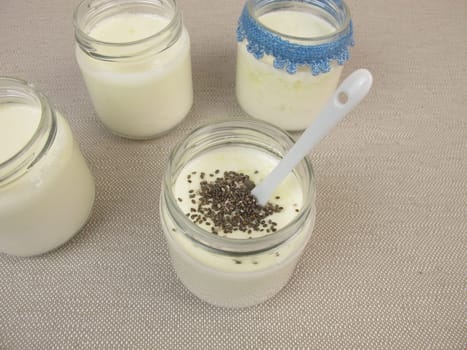 Yoghurt from the yoghurt machine with chia seeds