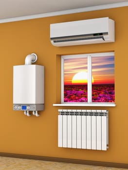 climatic equipment on the wall near a window