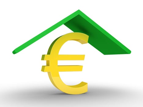 A roof is protecting a euro symbol