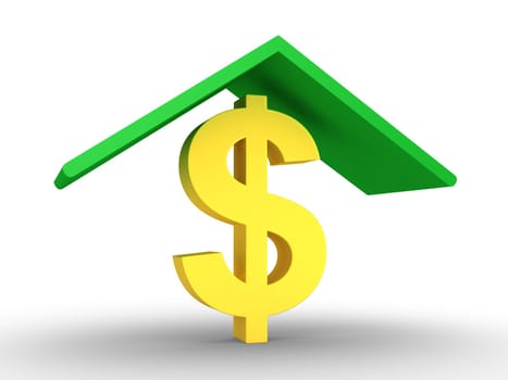 A roof is protecting a dollar symbol