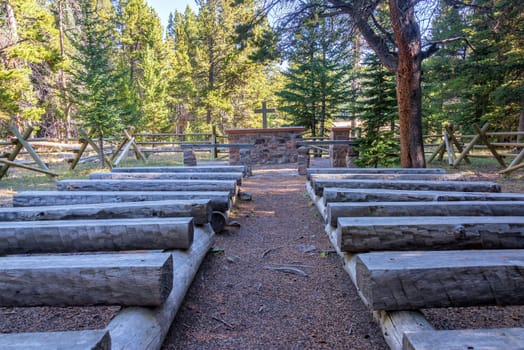 Outdoor church in a forest in Bighorn National Forest in Wyoming