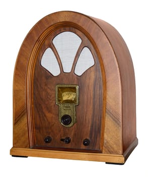 Old retro radio used at home, isolated on white.