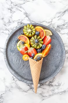 Ice cream with firschen fruchten on stone plate