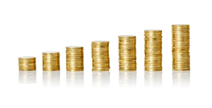 Money stack against a white background