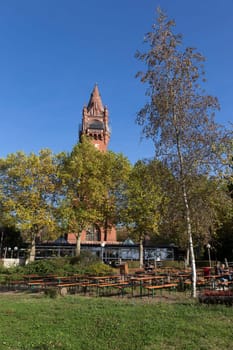 Grunewald tower with beer garden behind trees