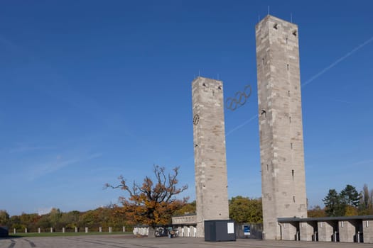 Two towers form the entrance to the Olympastadion Berlin