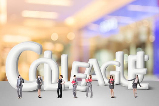 Concept of partner, friends,collaborate with group of business people stand with 3d text.