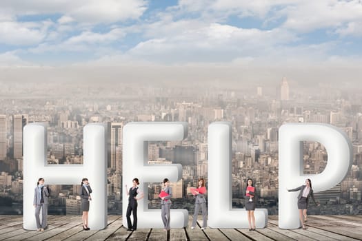 Concept of partner, friends,collaborate with group of business people stand with 3d text.
