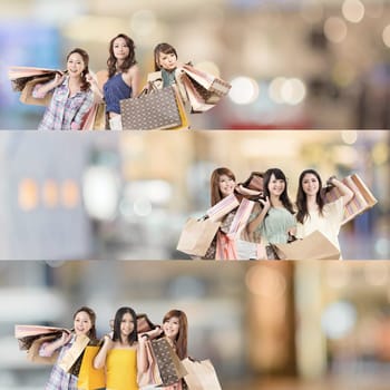 Asian woman shopping, collection from 7 different people, good for web advertisement or the bar.