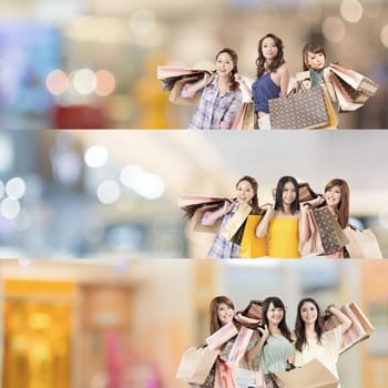 Asian woman shopping, collection from 7 different people, good for web advertisement or the bar.