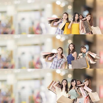 Asian woman shopping, collection from 7 different people, good for web advertisement or the bar.