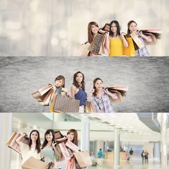 Asian woman shopping, collection from 7 different people, good for web advertisement or the bar.