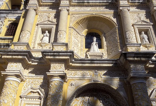 the church senora de la nerced in the old town in the city of Antigua in Guatemala in central America.