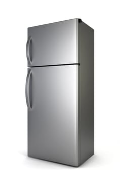 Steel fridge. 3d illustration isolated on white background