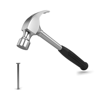 Hammer and nail. 3d illustration isolated on white background