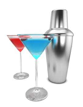 Shaker and martini. 3d illustration isolated on white background