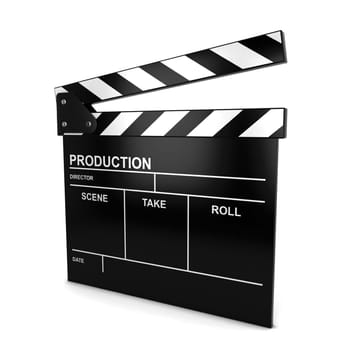 Clap board. 3d illustration isolated on white background