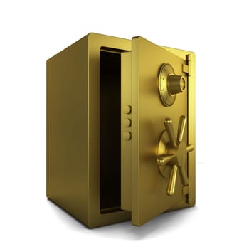 Golden safe. 3d illustration isolated on white background