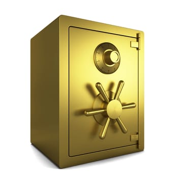 Golden safe. 3d illustration isolated on white background