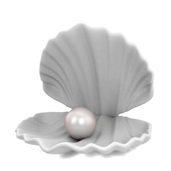 Pearl inside seashell. 3d illustration isolated on white background