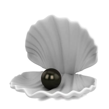 Pearl inside seashell. 3d illustration isolated on white background
