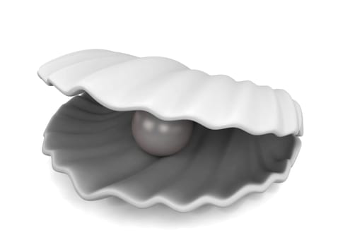 Pearl inside seashell. 3d illustration isolated on white background