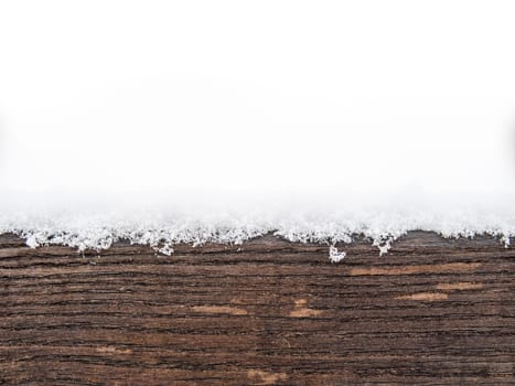 Detail of weathered wooden bench covered in snow, winter time illustration