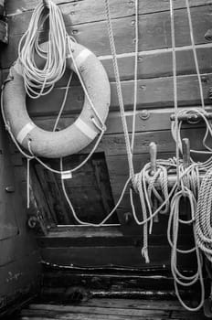 Lifebuoy ring  on a deck of an  vessel
