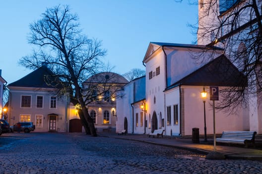 TALLINN, ESTONIA -JANUARY 05: People walk down the street in the Old Town Christmas holidays in Tallinn on January 05, 2014 in Tallinn , Estonia.