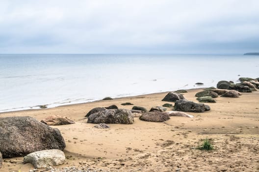 Rocky beach on the Gulf of Finland. Sillamae, Estonia