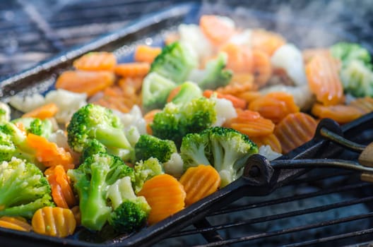 Vegetables fried on coals, close up. Note
