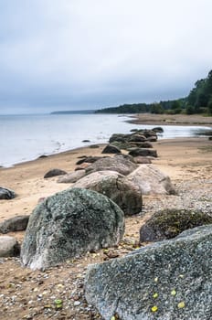 Rocky beach on the Gulf of Finland. Sillamae, Estonia