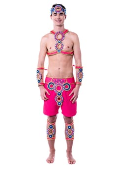 Handsome male samba dancer posing over white